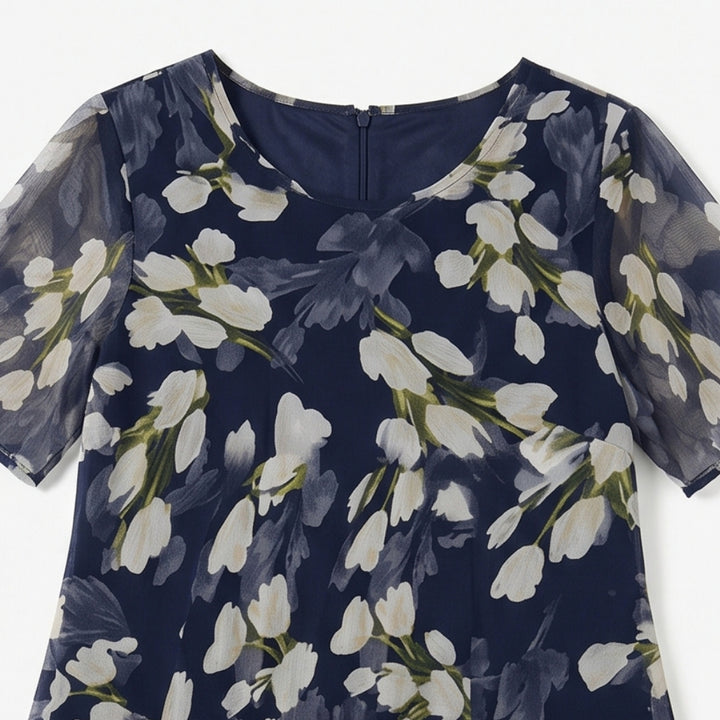 ELEGANT NAVY FLORAL MIDI DRESS