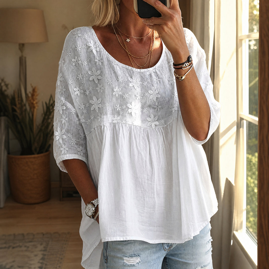 Embroidered Floral Peplum Blouse