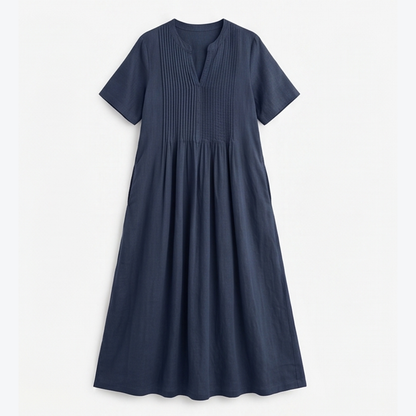 Pin-Tuck Cotton Maxi Dress with Pockets — View 15 | Clova