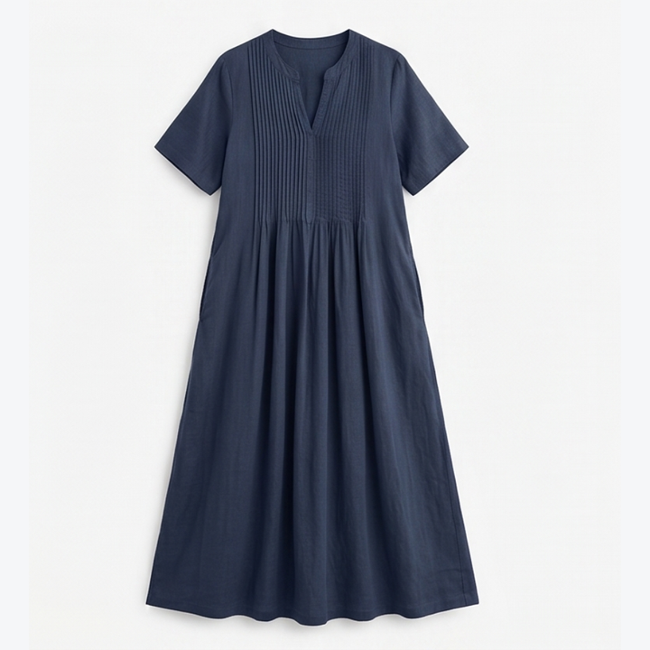 Pin-Tuck Cotton Maxi Dress with Pockets — View 15 | Clova