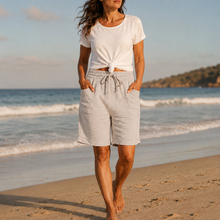 Crinkle Bermuda Shorts with Drawstring Waist and Pockets Regular priceSale
