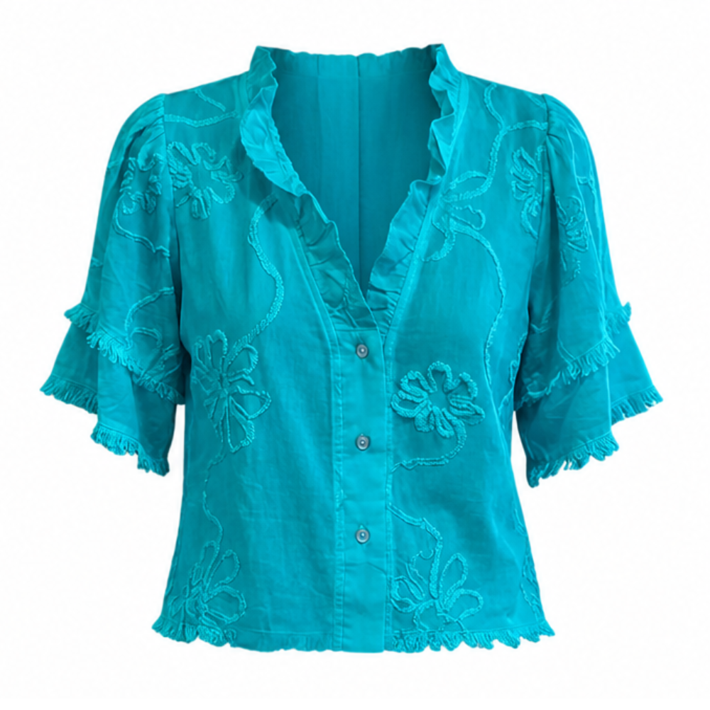 Embroidered Ruffle Blouse — View 19 | Clova