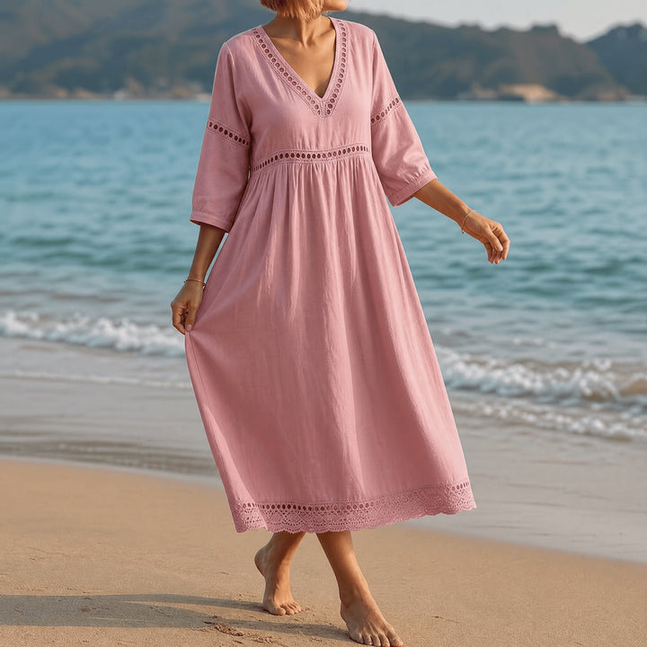 CROCHET TRIM MIDI DRESS