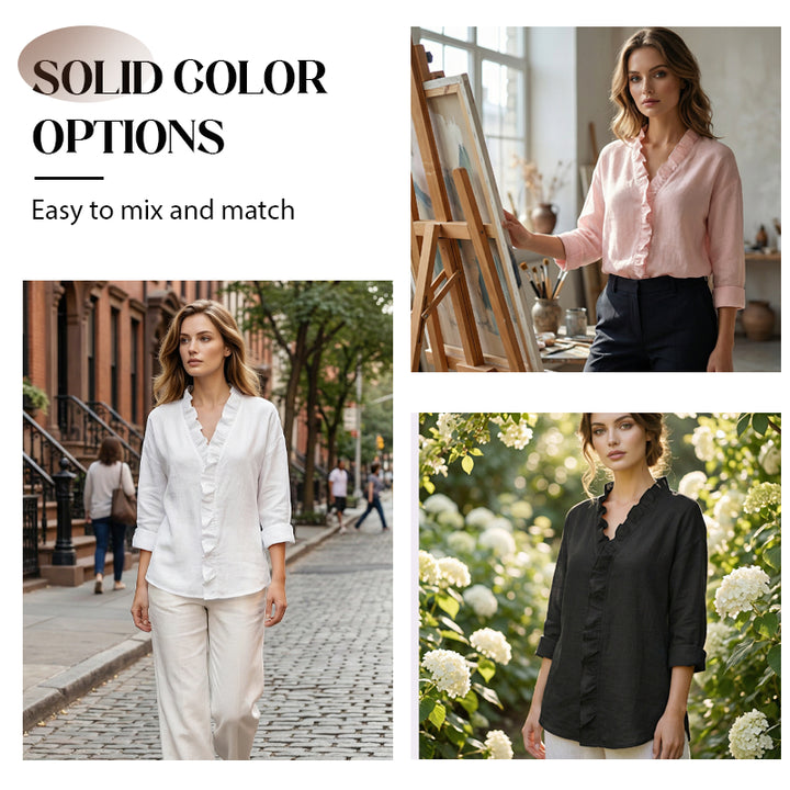 Soft Ruffle V-Neck Long Sleeve Blouse
