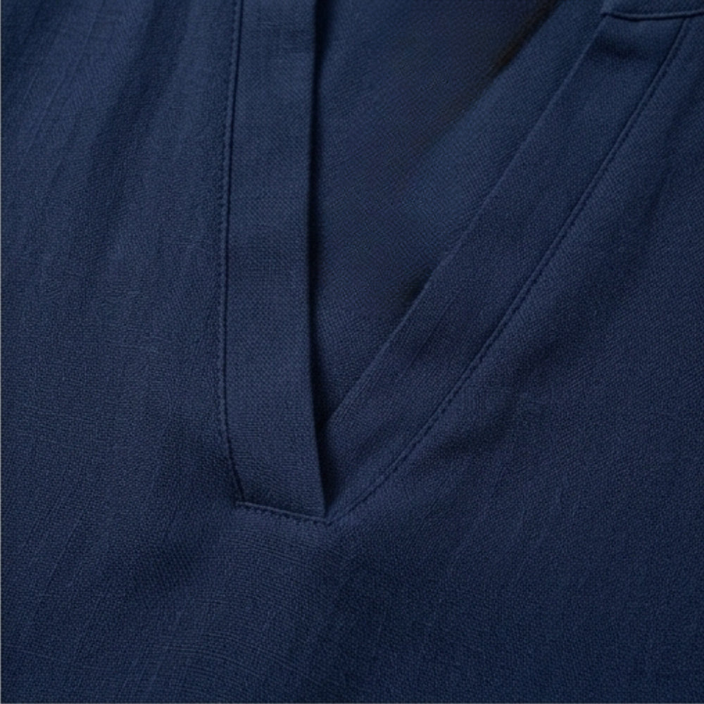 Breezy V Neck Blouse with Curved Hem