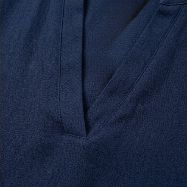 Breezy V Neck Blouse with Curved Hem