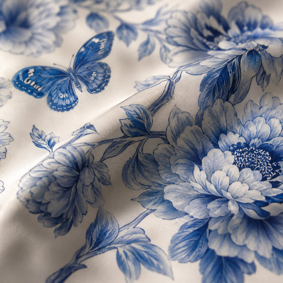 Blue Floral Peony Button-Front Maxi Shirt Dress with Pockets