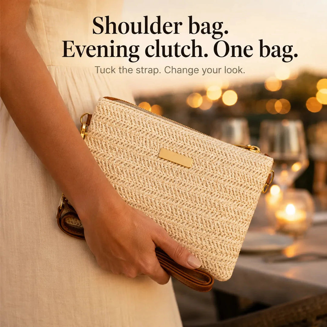Woven Straw Crossbody Clutch Bag for Women