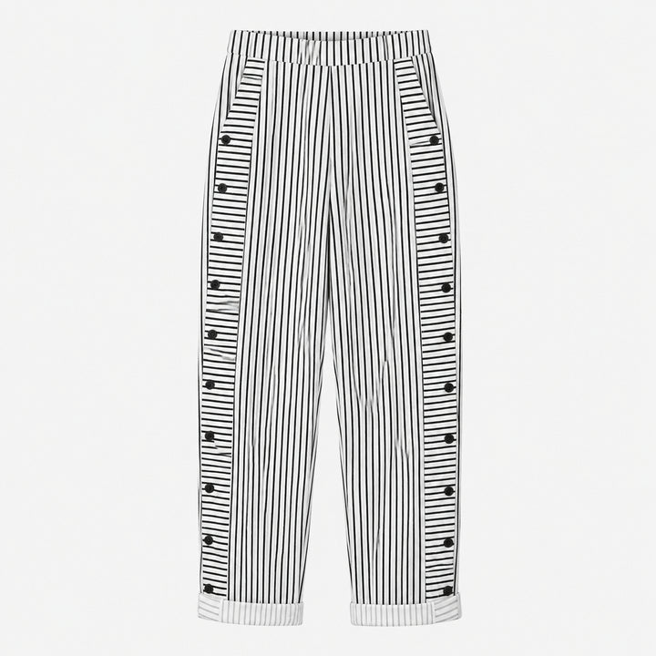 Striped Cotton Pants with Button Trim