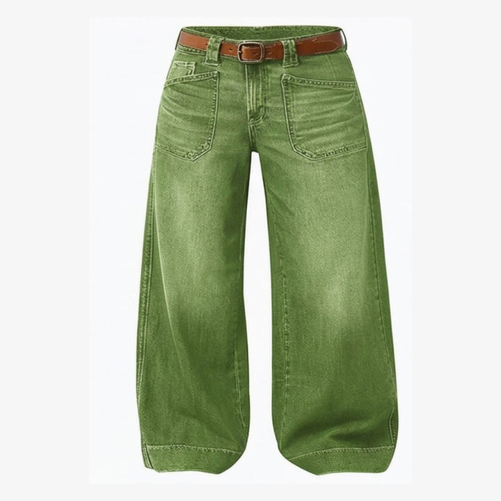 Retro Patch Pocket Wide Leg Jeans