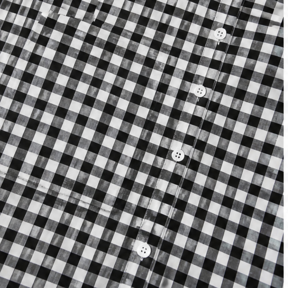 Gingham Button-Front Maxi Shirt Dress with Side Slits