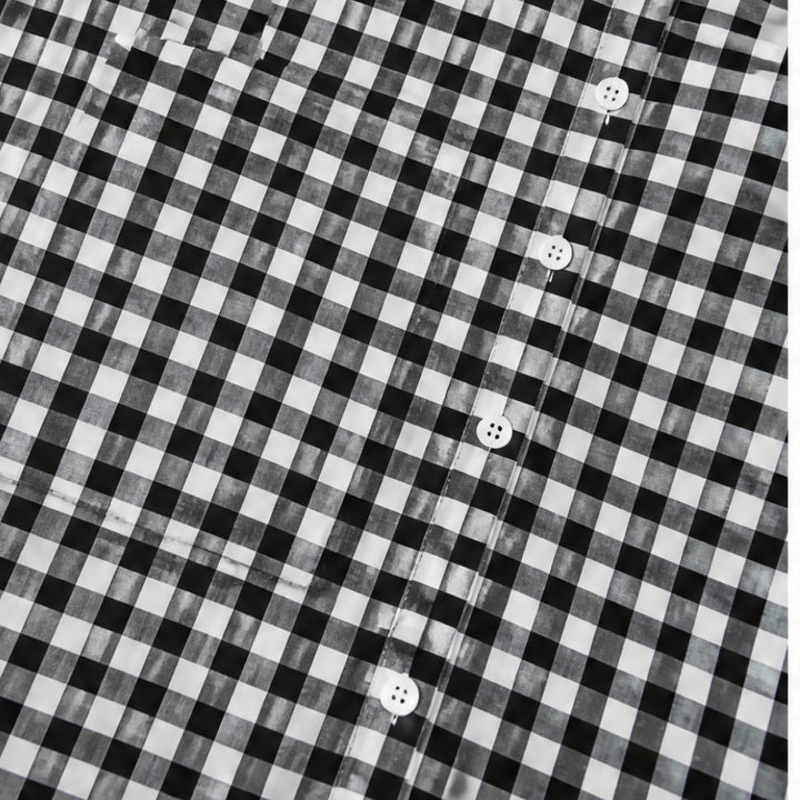 Gingham Button-Front Maxi Shirt Dress with Side Slits