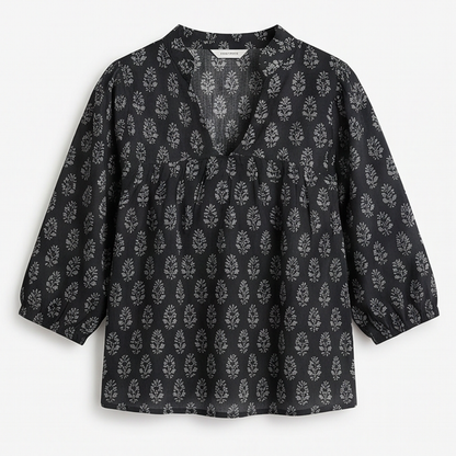 Block-Print V-Neck Summer Blouse — View 19 | Clova