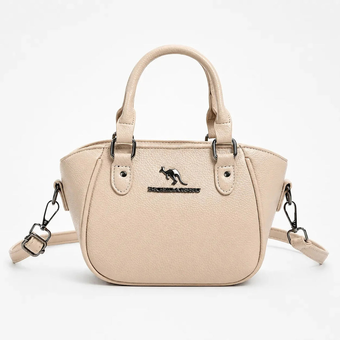 Structured Boston Handbag with Convertible Crossbody Strap, Polished Hardware