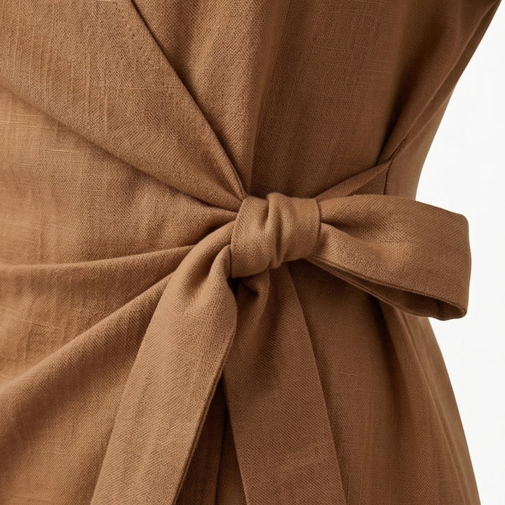 Linen Look Wrap Collar Romper