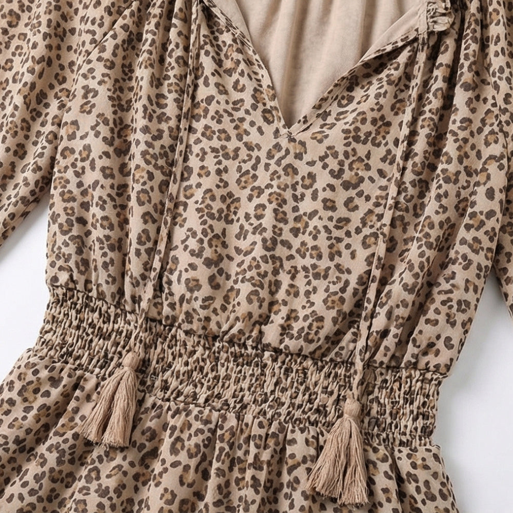V Neck Ruffle Mini Dress with Lantern Sleeves