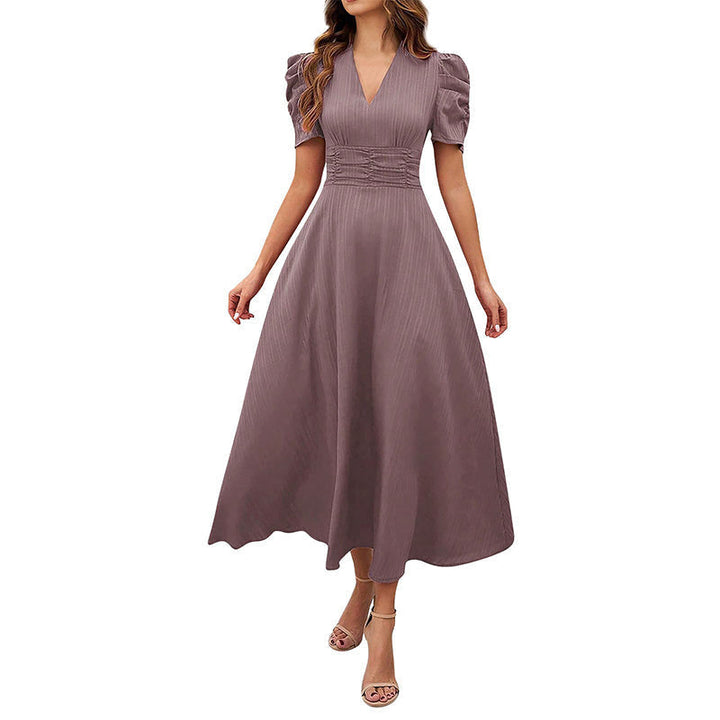 Elegant Puff Sleeve Midi Dress