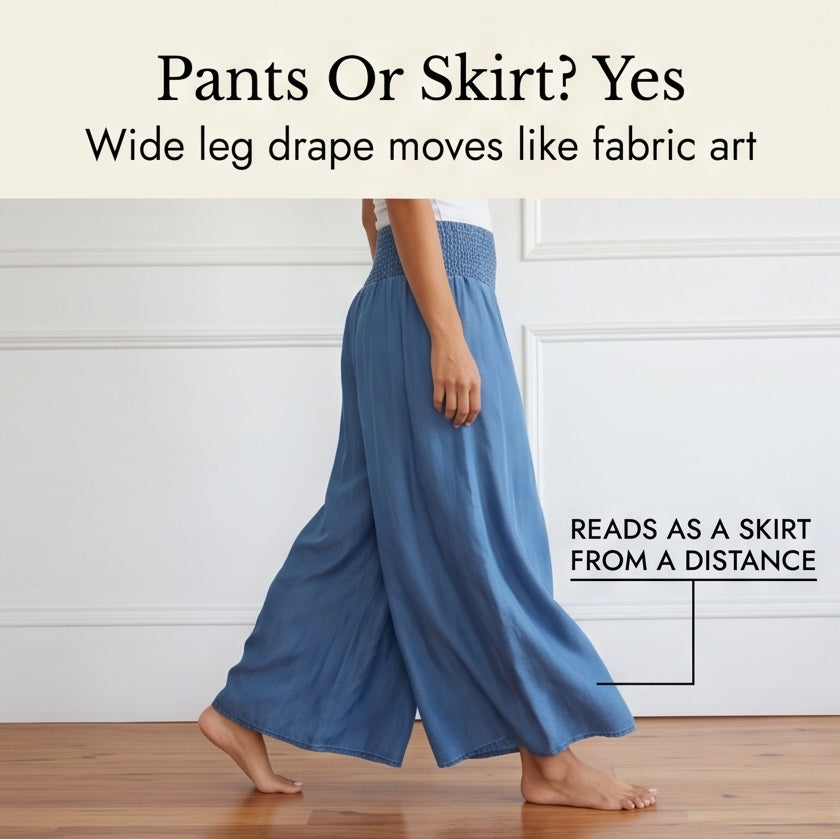 Smocked Waist Wide Leg Palazzo Pants