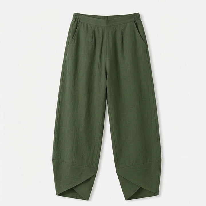 Asymmetric Linen Blend Cropped Pants