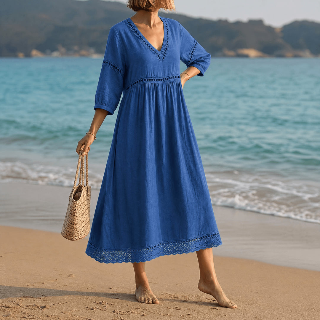 CROCHET TRIM MIDI DRESS