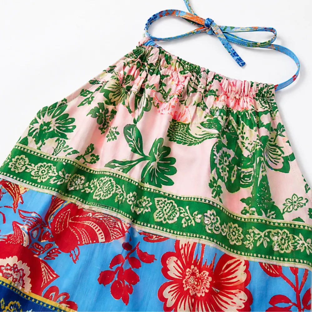 Bold Floral Print Halter Maxi Dress for Women