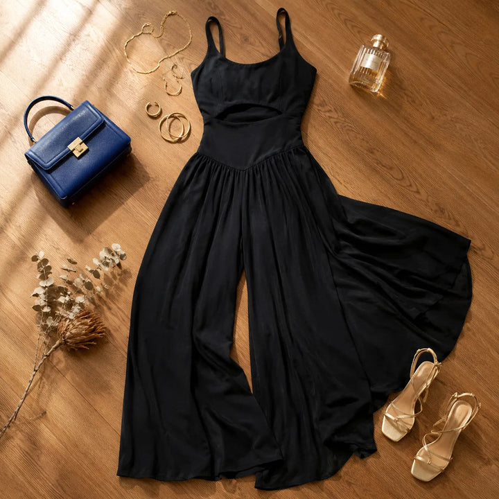Sleeveless Cutout Wide Leg Jumpsuit with Adjustable Back Tie