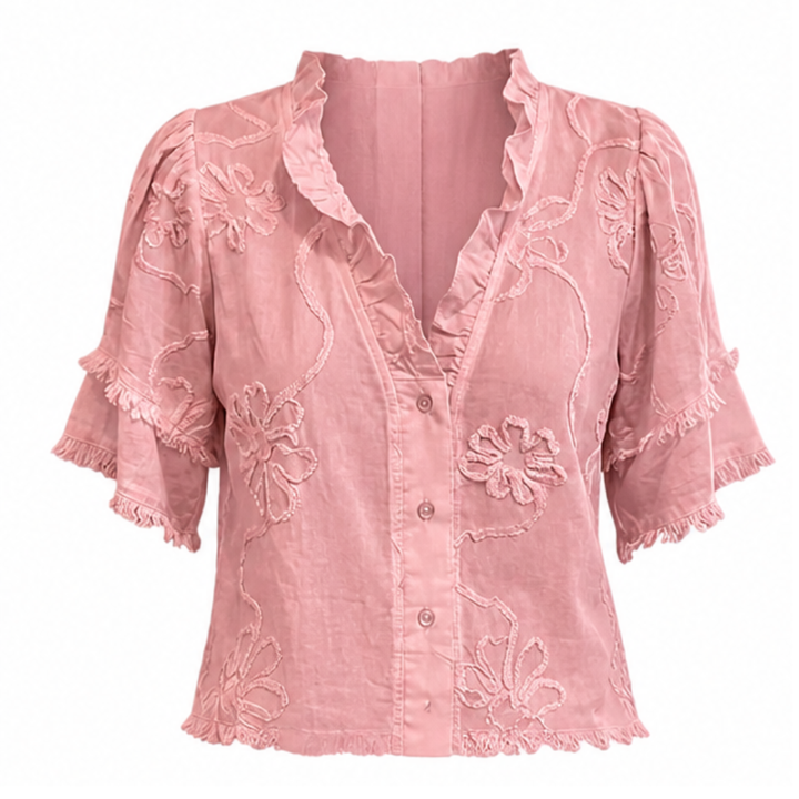 Embroidered Ruffle Blouse — View 17 | Clova