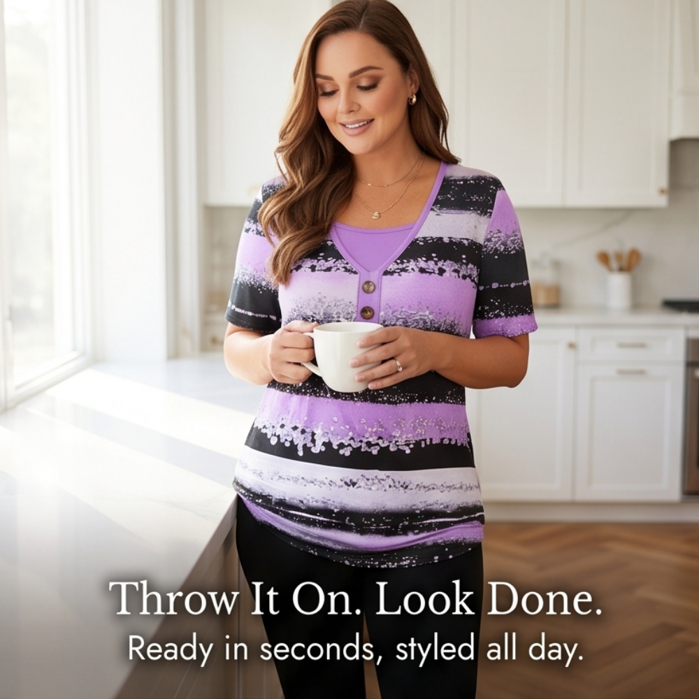 Flowy Watercolor Henley for Easy Summer Style — View 6 | Clova