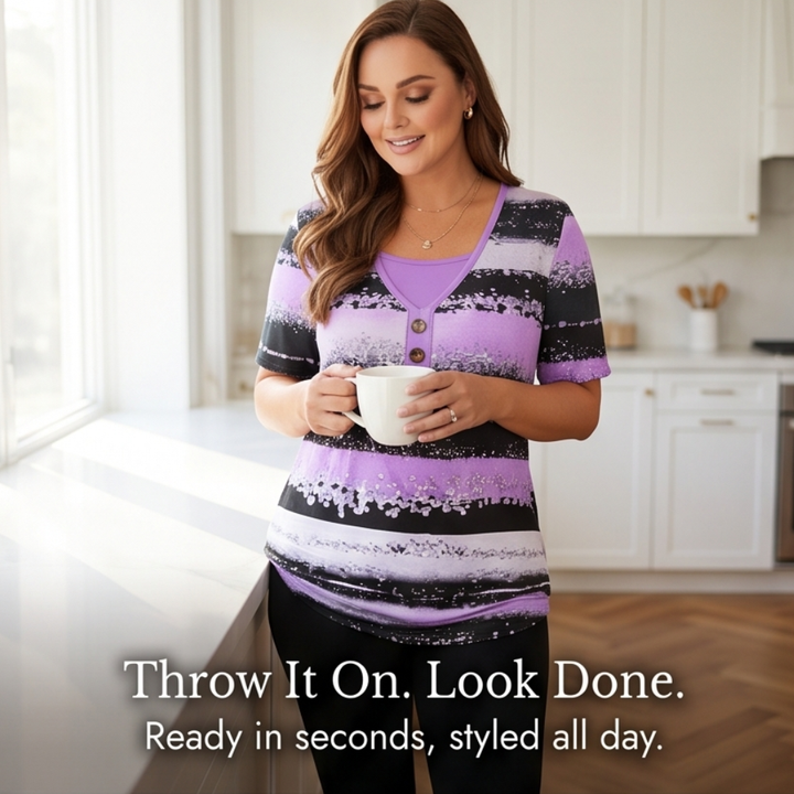 Flowy Watercolor Henley for Easy Summer Style — View 6 | Clova