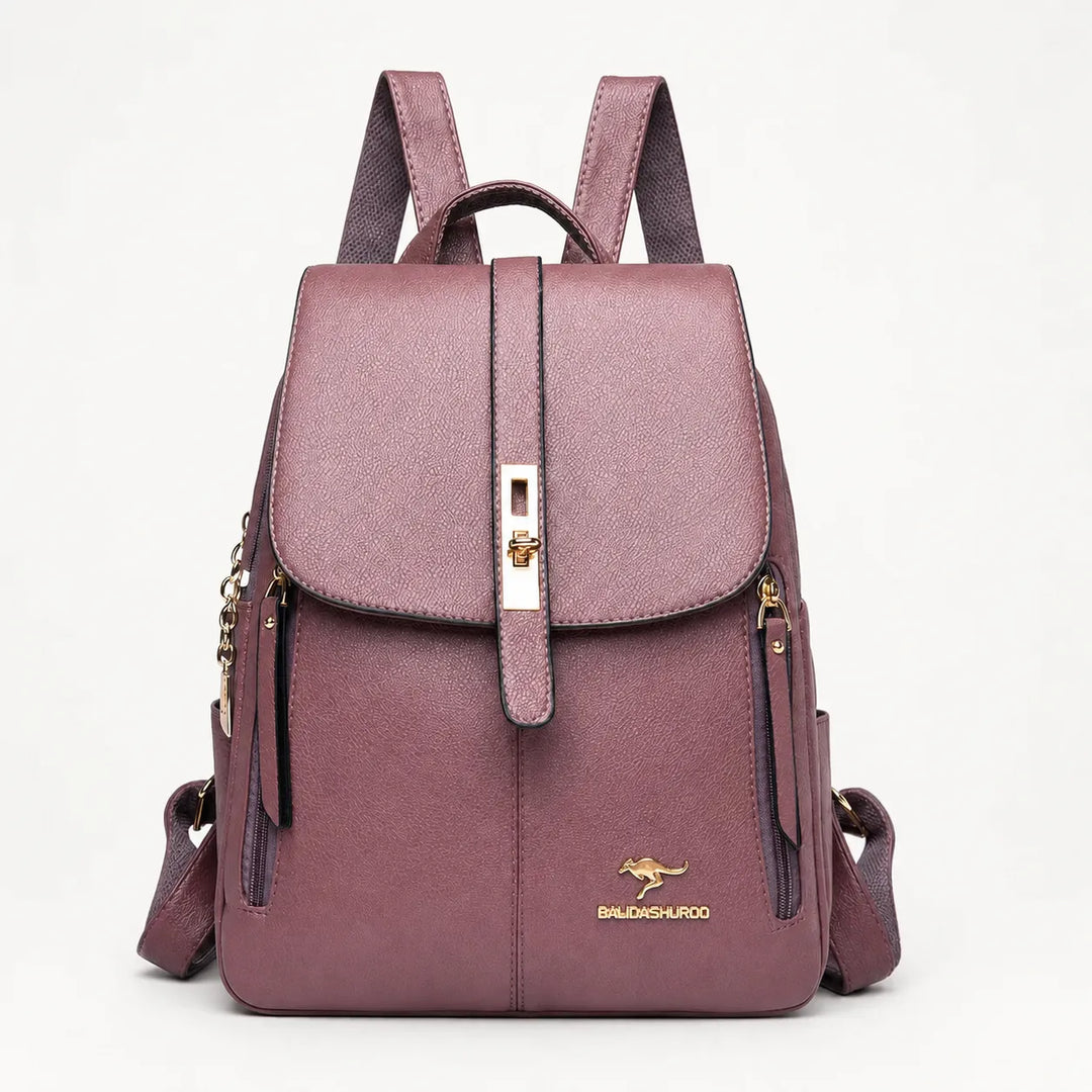Backpack with Twist-Lock Flap and Rose-Gold Hardware
