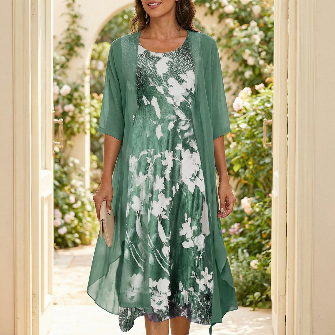 Floral Chiffon Two Piece Dress Set