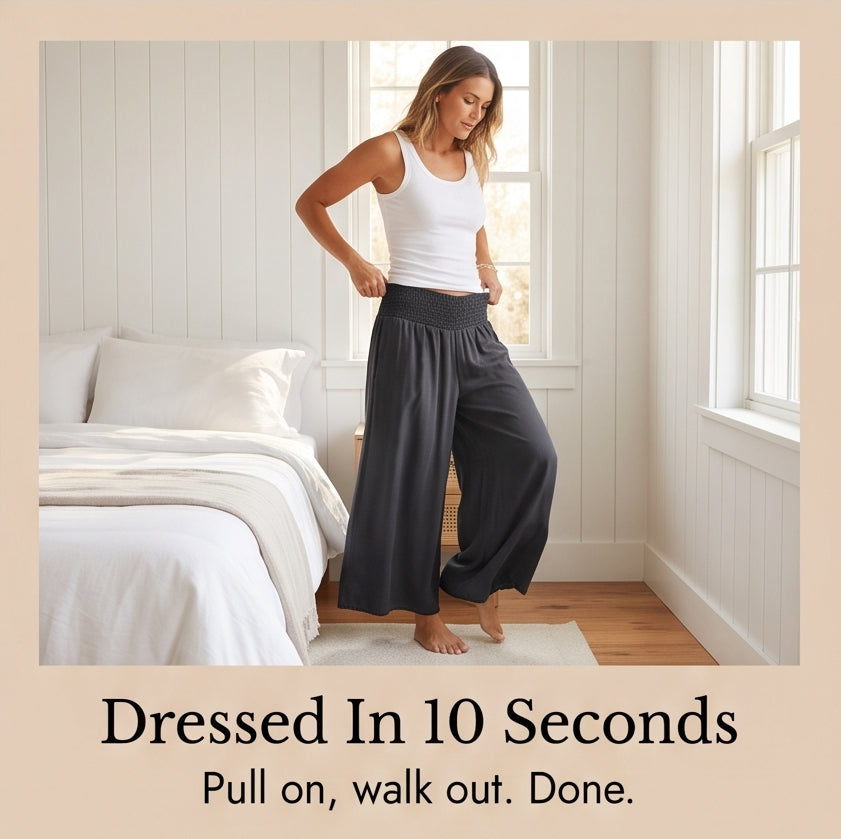 Smocked Waist Wide Leg Palazzo Pants