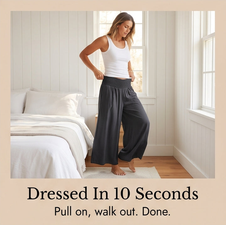 Smocked Waist Wide Leg Palazzo Pants