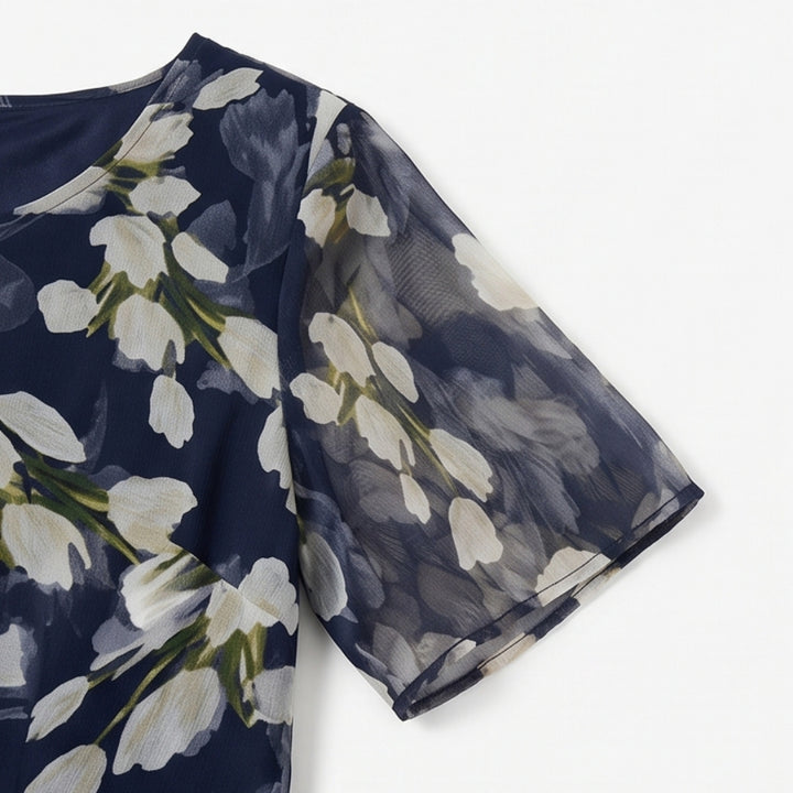 ELEGANT NAVY FLORAL MIDI DRESS