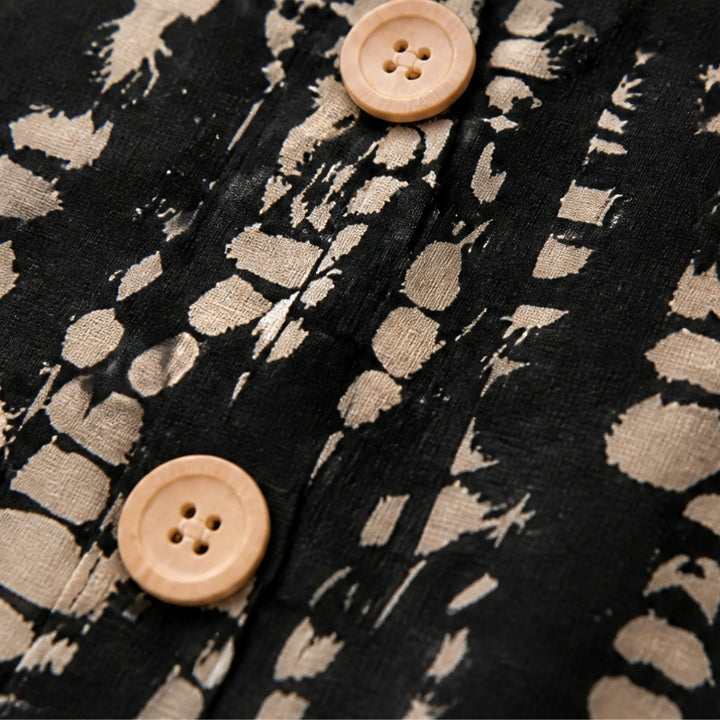 Printed A-Line Shift Dress with Short Sleeves &amp; Buttons