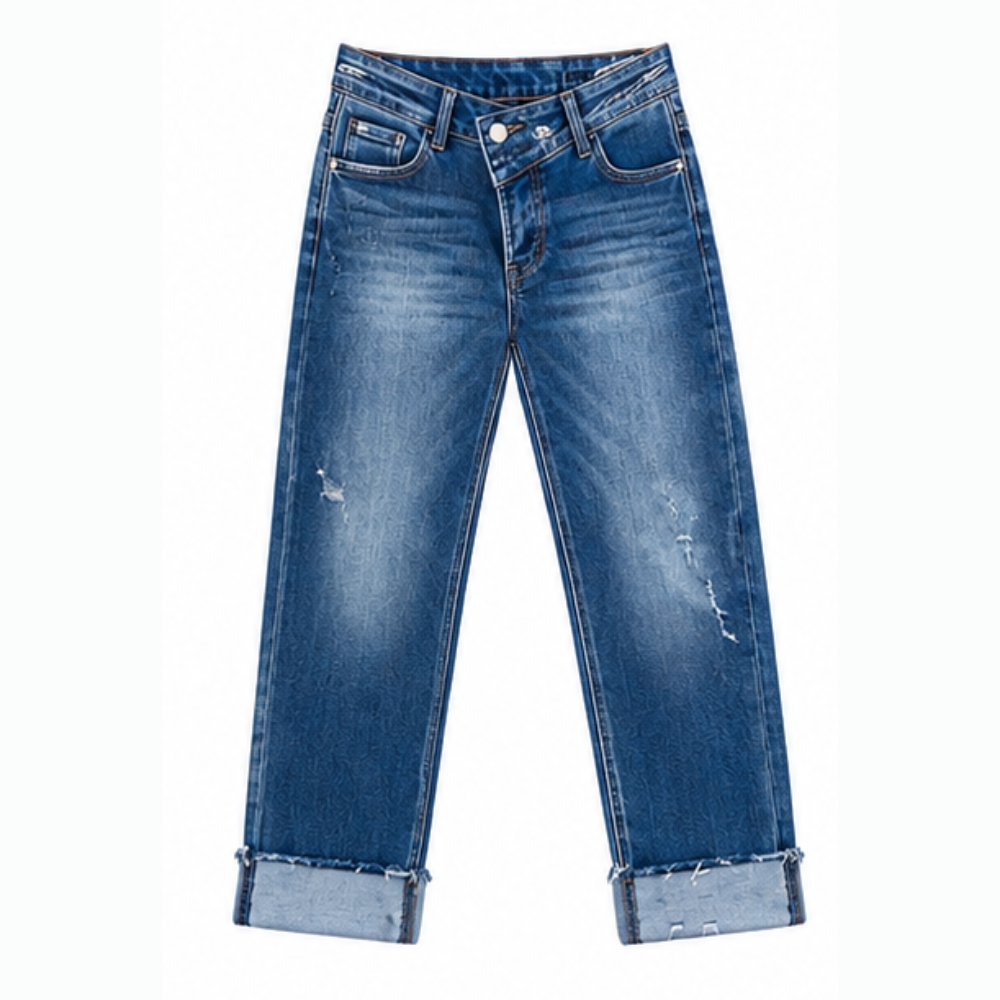 Denvie High-Waisted Crossover Straight-Leg Jeans — View 11 | Clova