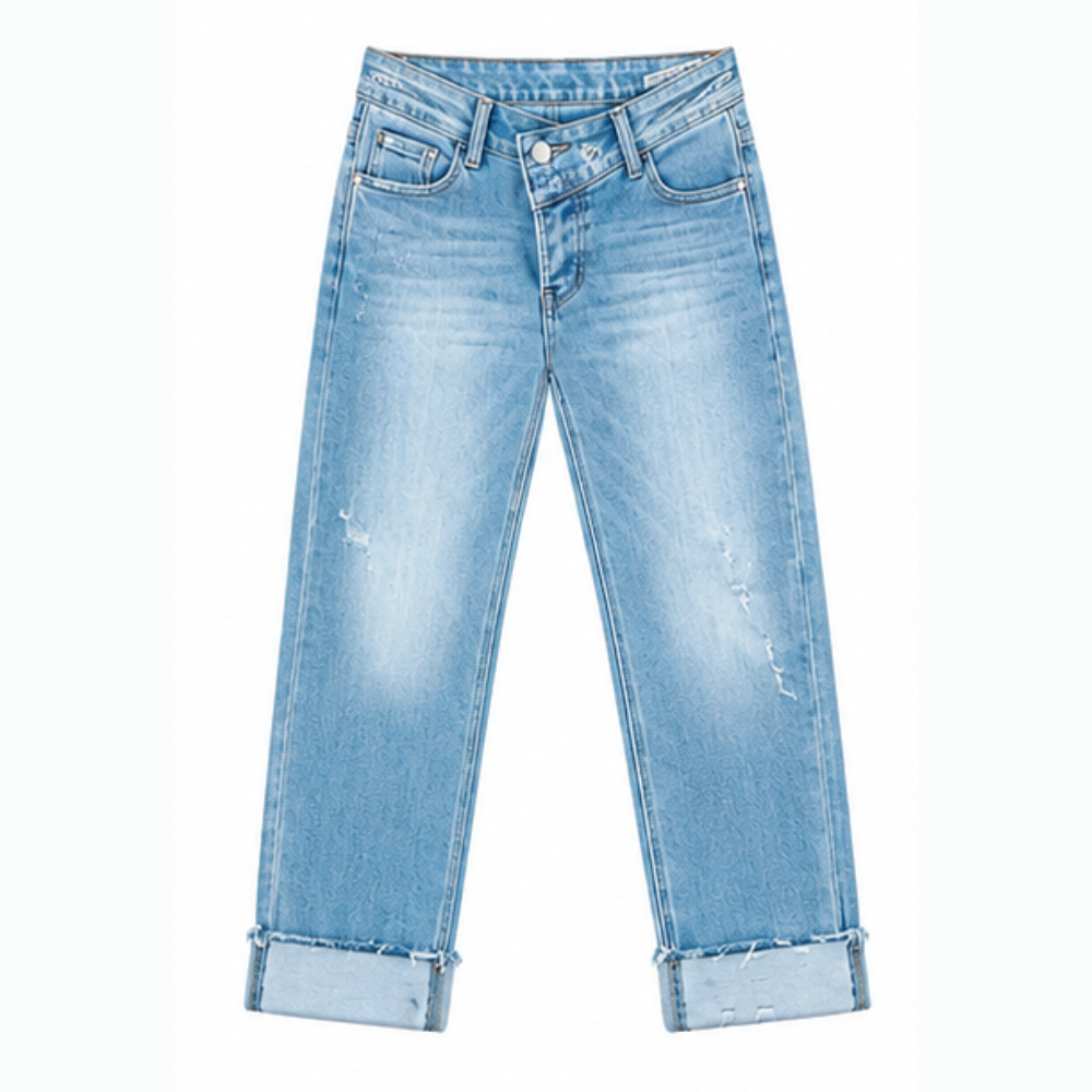 Denvie High-Waisted Crossover Straight-Leg Jeans — View 12 | Clova
