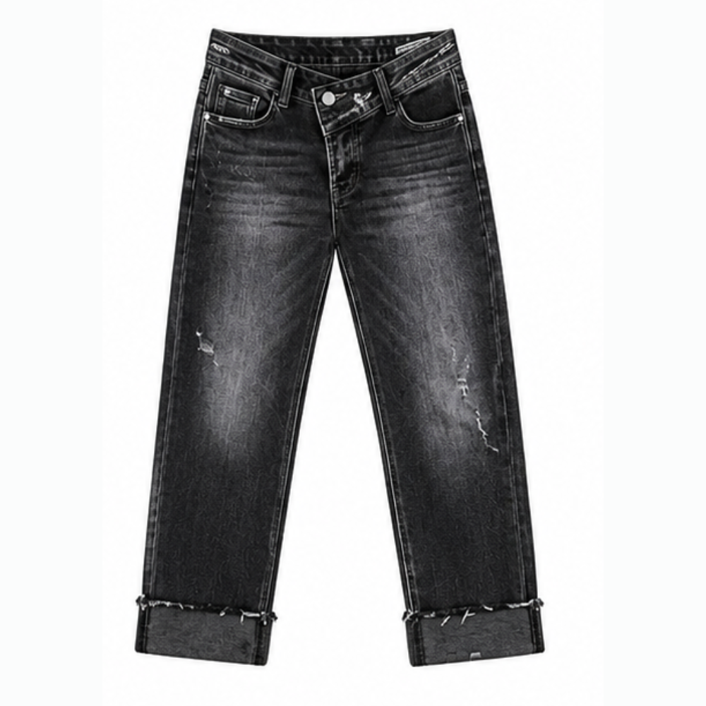 Denvie High-Waisted Crossover Straight-Leg Jeans — View 13 | Clova