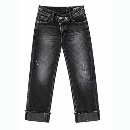 Denvie High-Waisted Crossover Straight-Leg Jeans — View 13 | Clova