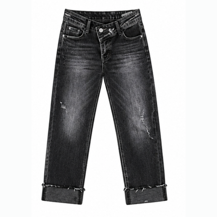 Denvie High-Waisted Crossover Straight-Leg Jeans — View 13 | Clova