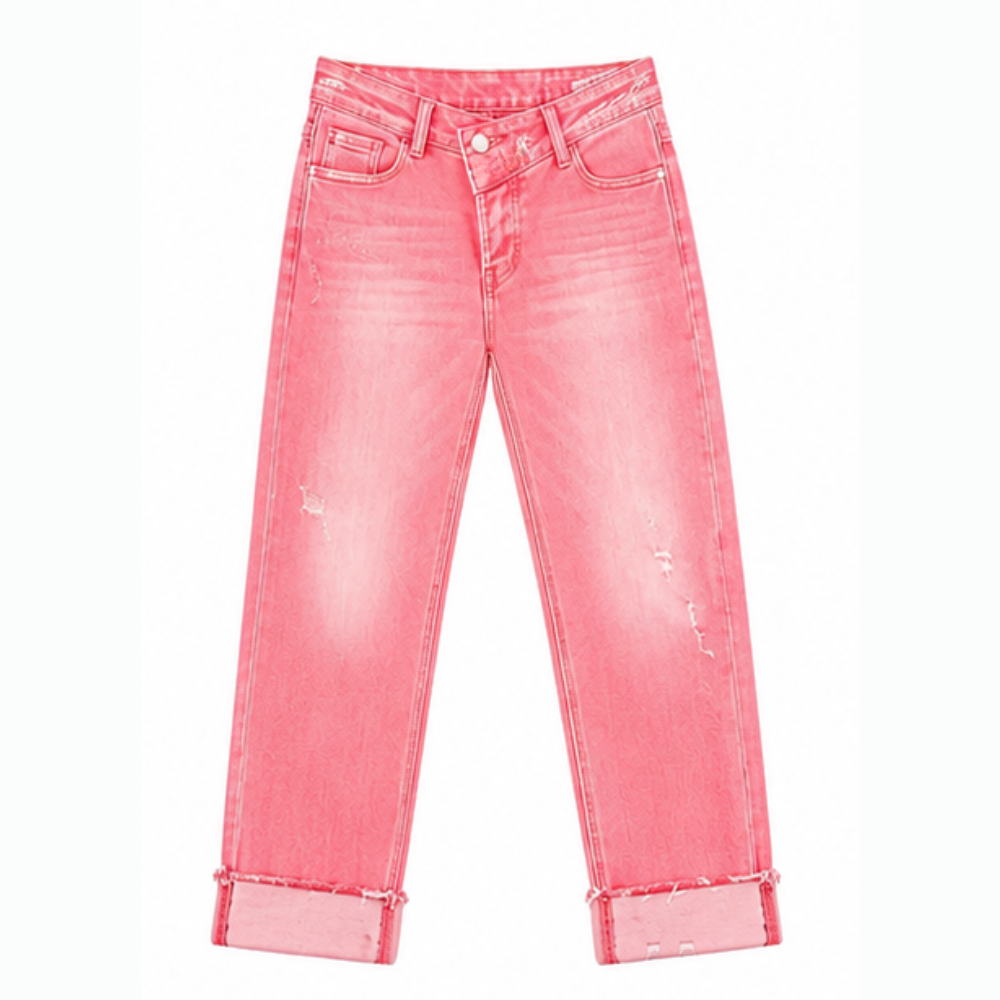 Denvie High-Waisted Crossover Straight-Leg Jeans — View 15 | Clova