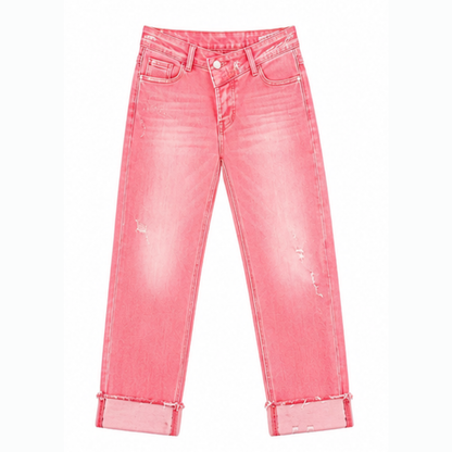 Denvie High-Waisted Crossover Straight-Leg Jeans — View 15 | Clova