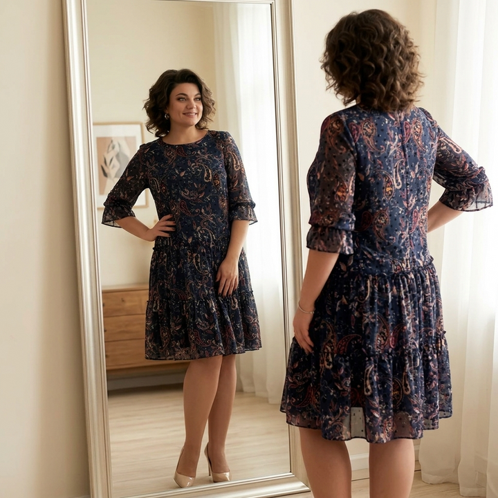 Tiered Chiffon Paisley Dress