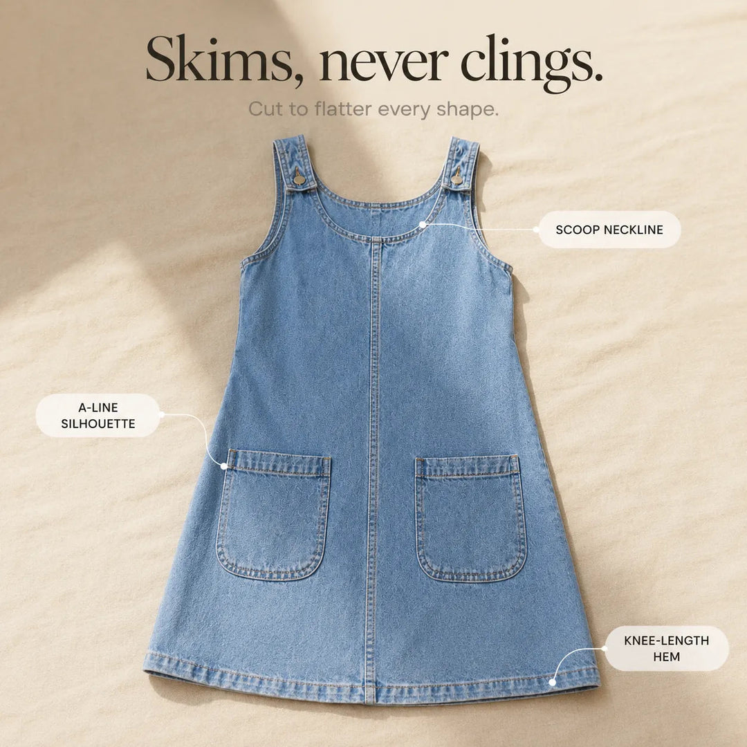 Lightweight Denim Pinafore Dress with Front Pockets