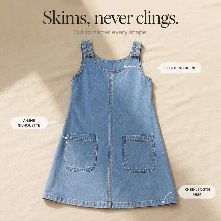 Lightweight Denim Pinafore Dress with Front Pockets