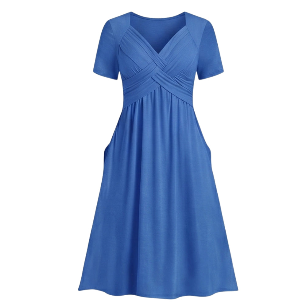 Crossover V-Neck Midi Dress with Pockets