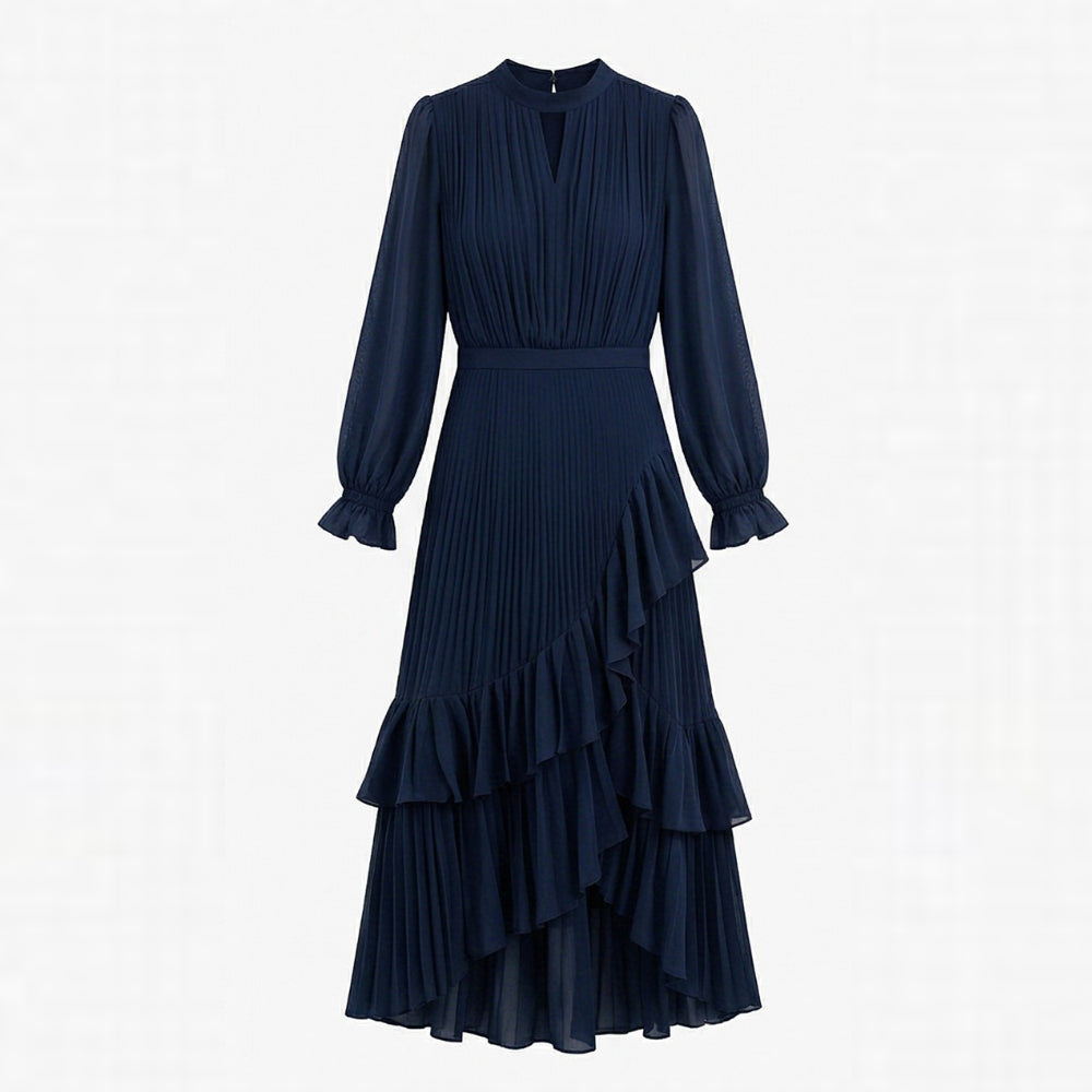Pleated Ruffle Midi Dress