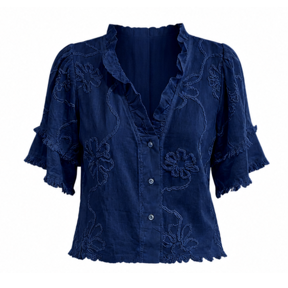 Embroidered Ruffle Blouse — View 18 | Clova