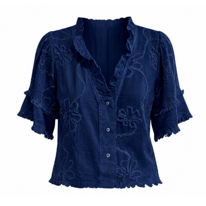 Embroidered Ruffle Blouse — View 18 | Clova