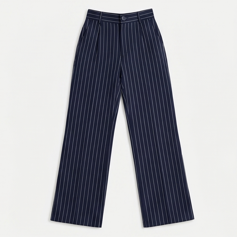 Solène High-Waisted Striped Wide-Leg Trousers for Effortless Polish — View 13 | Clova